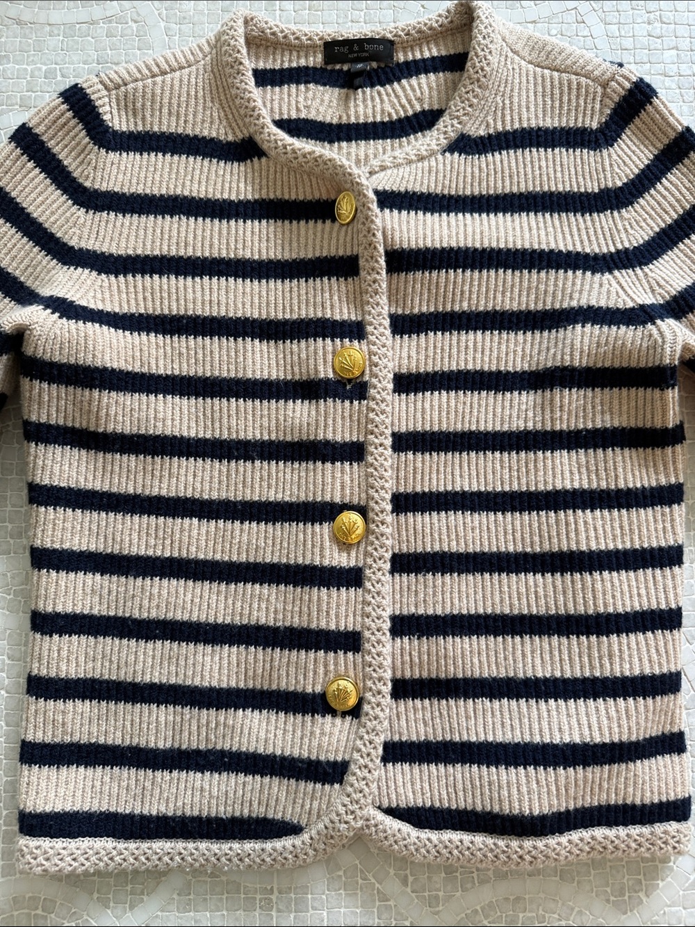 NWOT rag & bone Beige and Black Striped Button Cardigan - Picture 2 of 11